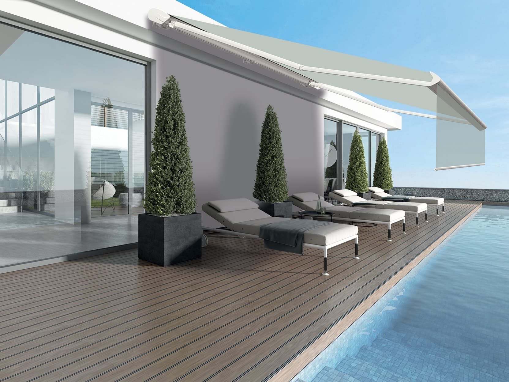 Store banne STORAL ARMOR - Vue d'ensemble coffre et toile déployée