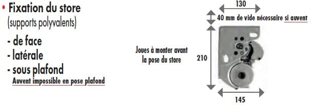 Schéma technique encombrement coffre store banne STORAL TRADITION - Dimensions et fixation murale