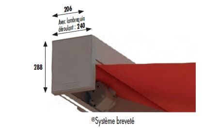 Schéma technique encombrement coffre store banne STORAL KUBE - Dimensions et fixation murale