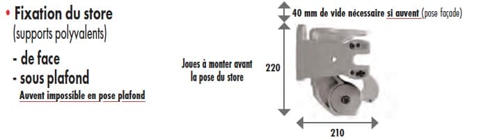 Schéma technique encombrement coffre store banne STORAL TRADITION + - Dimensions et fixation murale