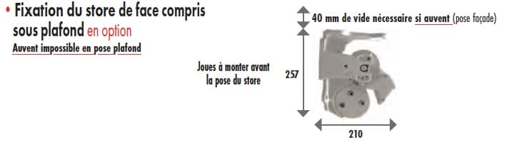 Schéma technique encombrement coffre store banne STORAL TRADITION 18M - Dimensions et fixation murale